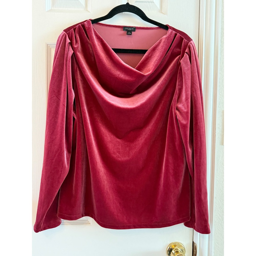 Ann Taylor XL Berry Velvet Cowl Neck Top 90s Y2K Cocktail Going Out - Picture 2 of 6